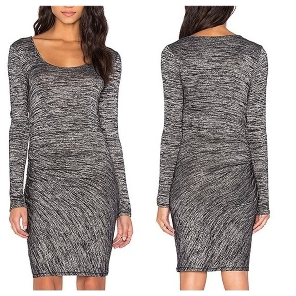 Rag‎ & Bone JEAN Gray Space Dye Ruched Long Sleeve Sheath Dress S/P